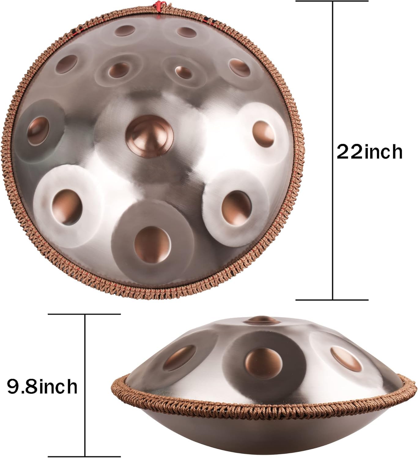 Handpan 432 HZ Débutant, Drum Instrument 12 Tons 22 Pouces, Hand Pan D Mineur, Tambour à Main avec Sac de Batterie et Support-Handpan pour la Guérison par le Son, la Méditation, le Yoga, Argent
