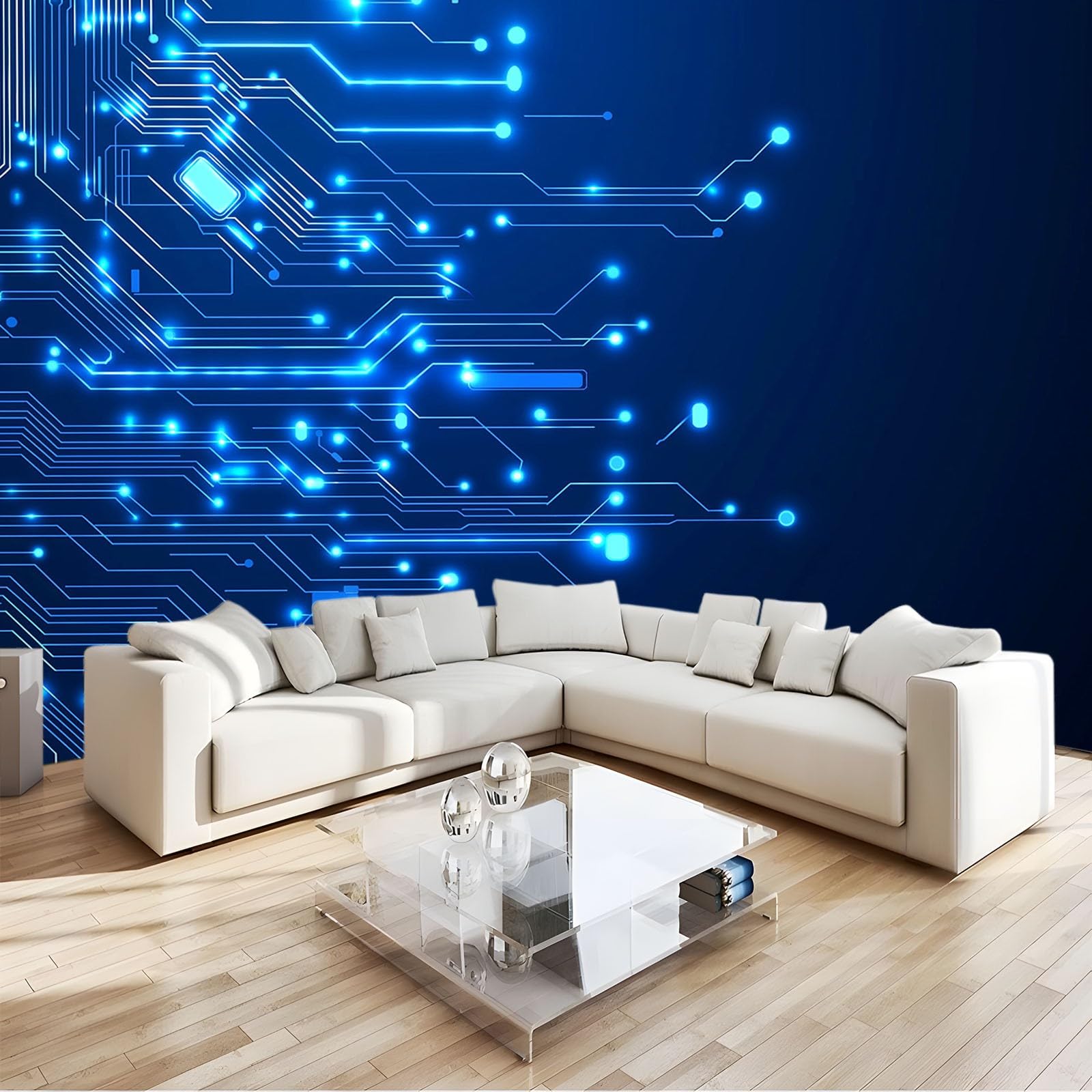 Papier Peint 3D Circuit Imprimé Bleu panoramique 350x256 cm pour décoration murale grand format