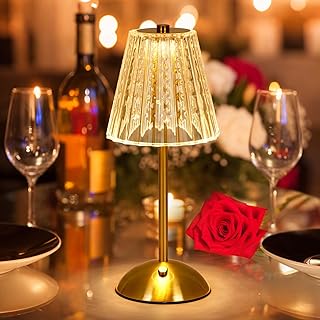 Kristall Tischlampe Kabellos, LED Akku Tischleuchte Dimmbar 3 Farben Touch Lampe , Romantisch Atmosphäre Nachttischlampe, USB Aufladbar Nachtlicht für Wohnzimmer Schlafzimmer Garten Gaststätte Bar