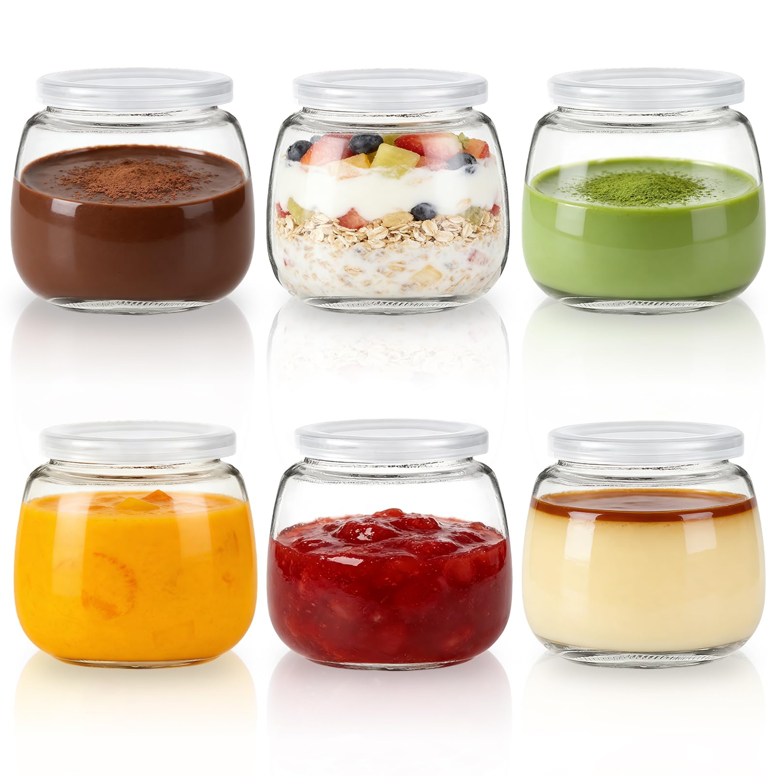 Meetoz Transparent 6Pcs 300Ml Pudding Glass Bottle,Yogurt Glass Jars With Plastic Lid,Mini Cup Small Glass Bottles For Yogurt Making, Pudding, Milk, Jelly
