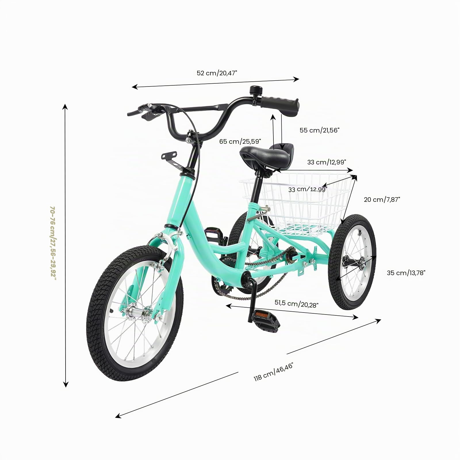 Tricycle pour enfants de 14" - Vitesse unique - 3 roues - Vélo Cruiser - Pour filles et garçons - Avec panier - Loisirs, shopping, pique-niques