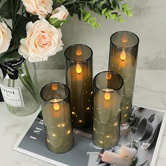 Rechargeable Glass Flameless Candles String Lights Remote Timer
