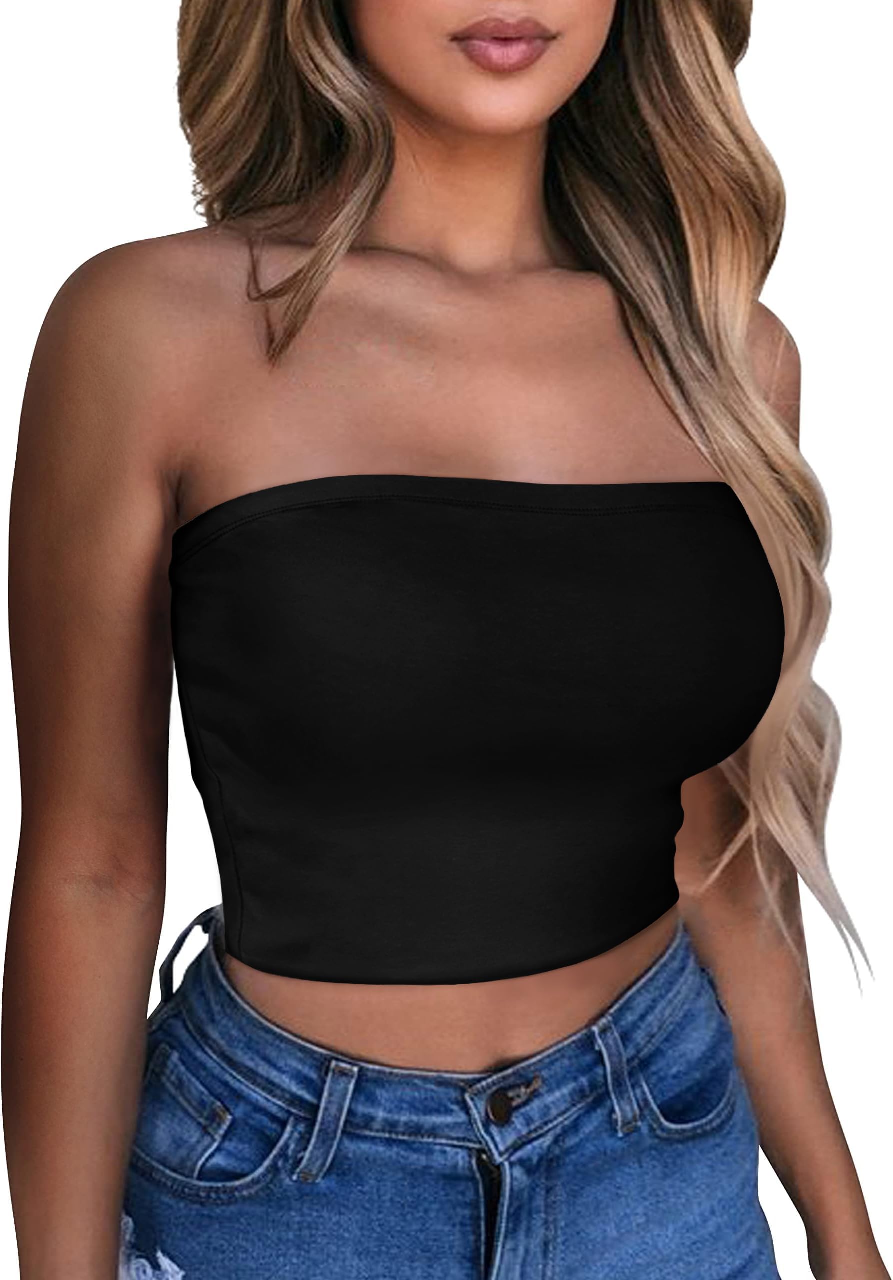 Damen Tube Tops Sommer Trägerlos Crop Tunika Tank Ärmellos Slim Fit Vest Bluse 2026