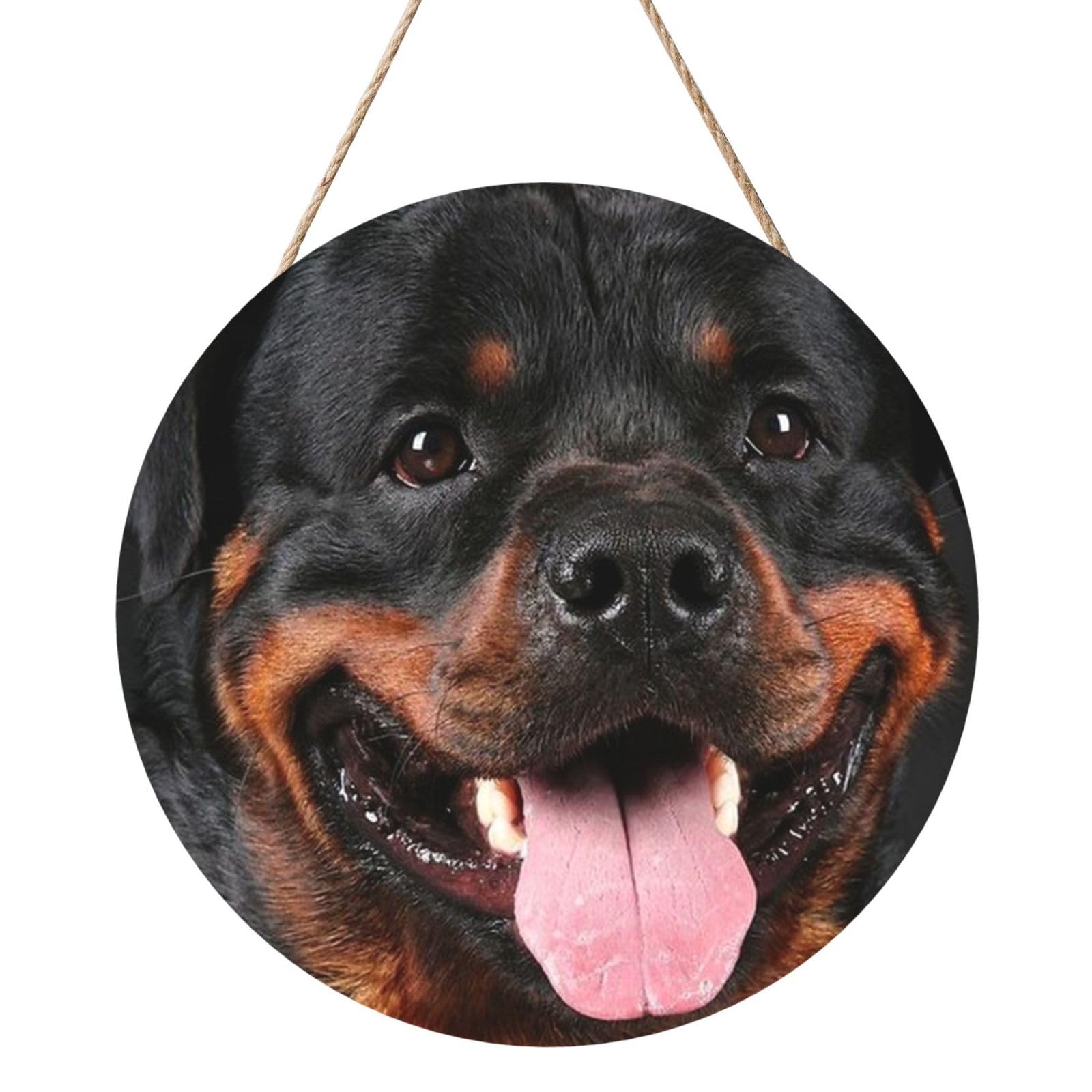 InOmak Rottweiler Dog, Round Wood Panel Painting 12 in, Wall Hanging Painting For Home