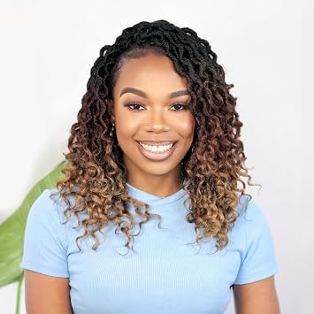 Karida Goddess Locs Crochet Hair 12 Inch, Short Faux Locs Crochet Hair 8 Packs, Crochet Goddess Locs With Curly Ends for Black Women Pre Looped 12 Inch Pack of 8, 1B/30/27#