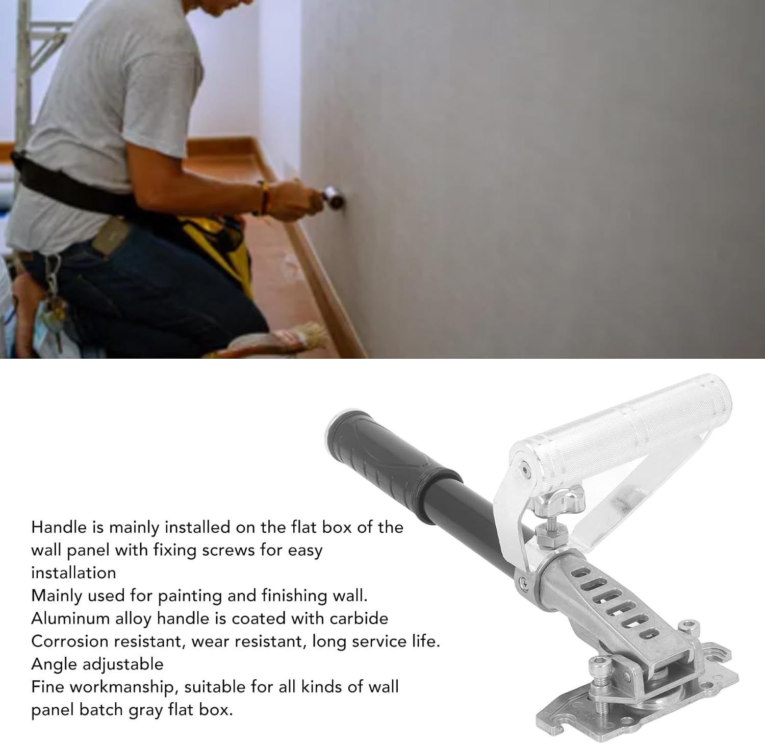Drywall Flat Box Extension Handle, Adjustable Angle Aluminum Alloy, Ergonomic for Finishing and Plastering, w Reinforcement Washer