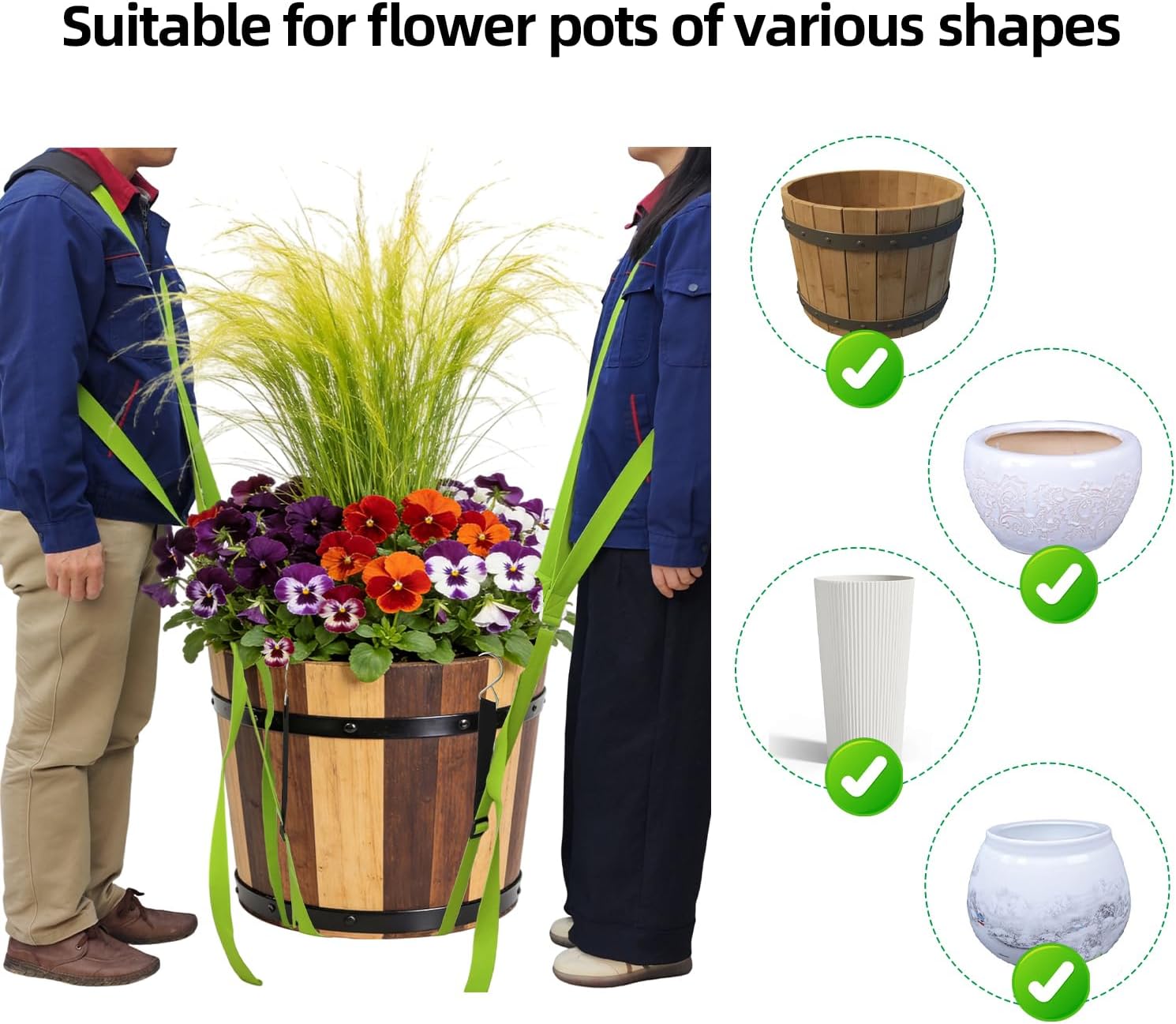 Potted Plant Pot Mover with 4-Shoulder Straps,Plant Lifting Straps for XL Garden Pots, 2 or 4 Person Moving Straps for XL Flower Pots, Rocks, Trees, Lifts Up to 300 Pounds,Green