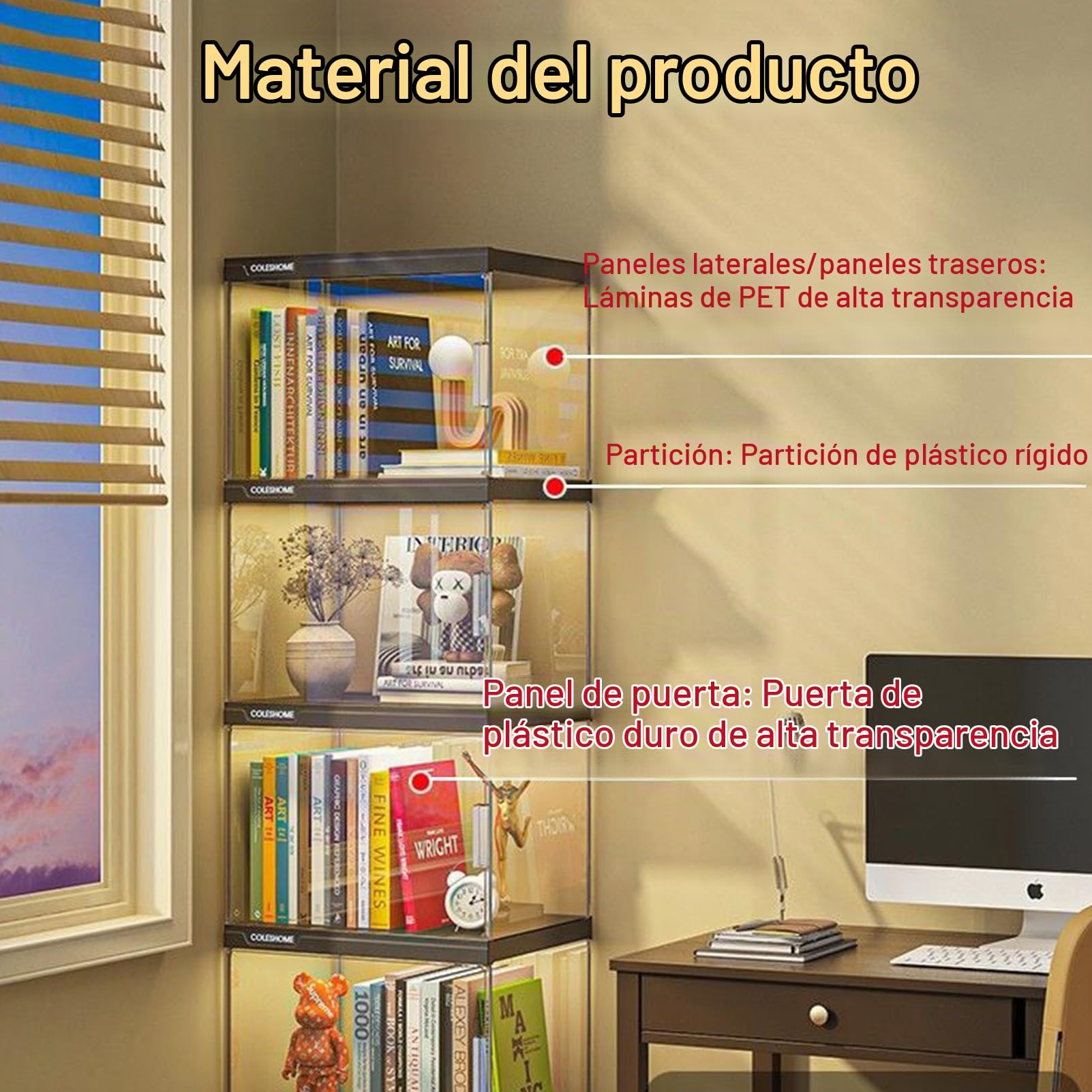 Vitrina de Cristal con iluminación LED, Vitrina expositora para Colecciones, Mueble Expositor Vitrina, estanteria Cristal para Figuras Coleccionables Perfumes, Antipolvo, Blanco, 40×33×155cm