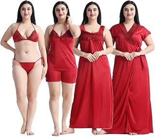GLOUTO Women’s Nighty Combo Soft Comfortable Sexy Loungrie for Women Sleepwear Stylish Lingerie Night Dress with Inner Set... Price In India