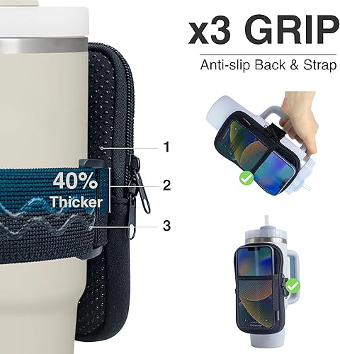 Miniatura 5 de Bolsa para botella de agua para Stanley Quencher Adventure IceFlow de 20 onzas, 30 onzas, 40 onzas, soporte antideslizante para teléfono, accesorios