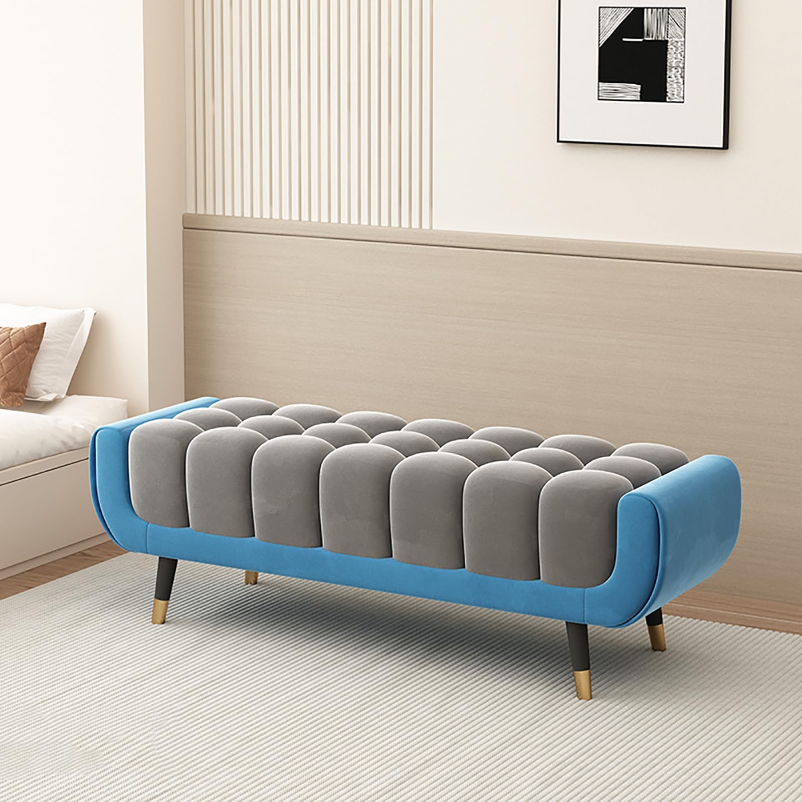 GDMDPTE Thickened Foam Entryway Bench Solid Wood Frame Shoe Storage 47.2in Stylish Ottoman for Bedroom Living Room Hallway Dressing Room & Comfortable