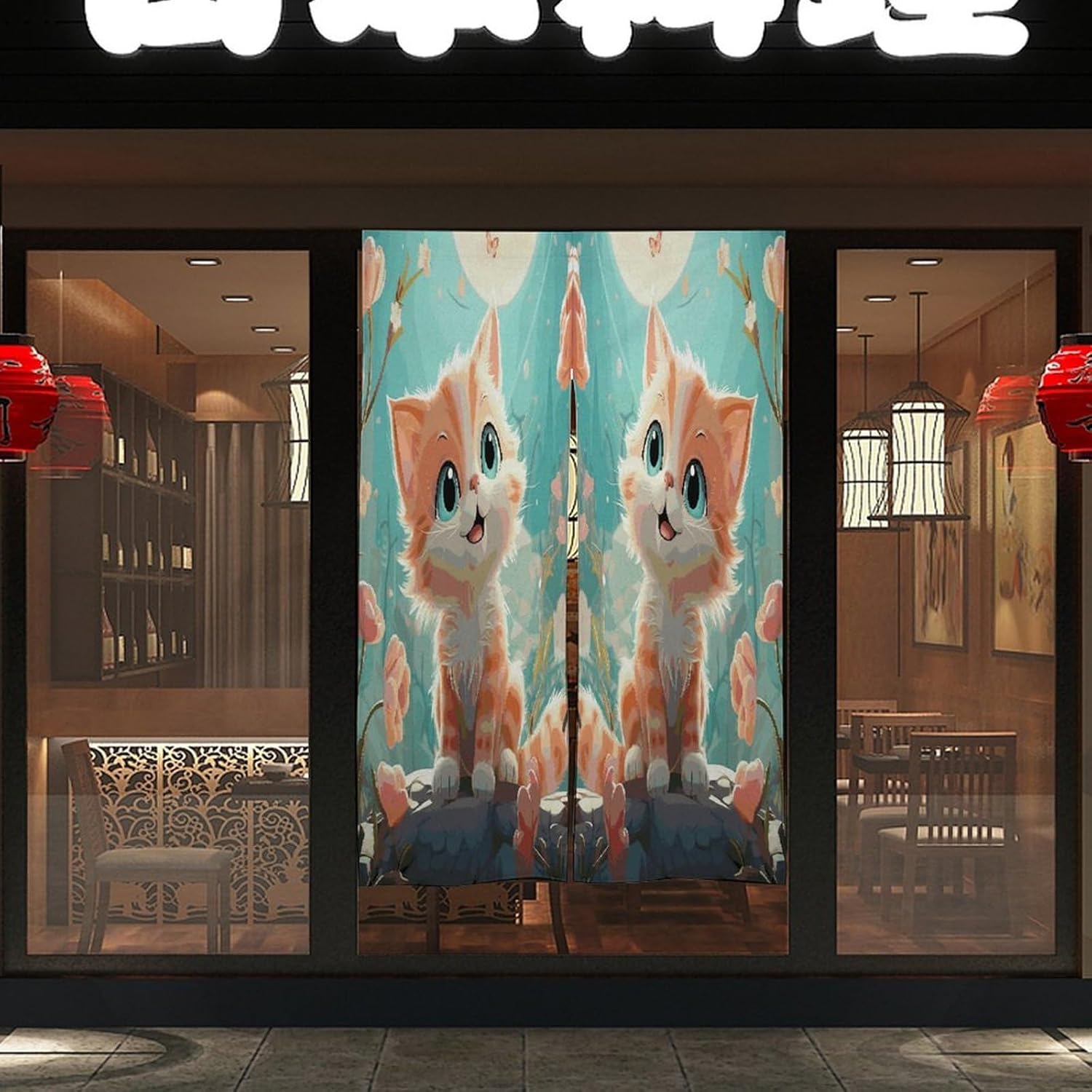 Cute Cats Door Curtain Printed Doorway Noren Japanese Style Doorway Room Divider Curtains for Privacy Partition Divider Kitchen Home Decorations Wall Hanging