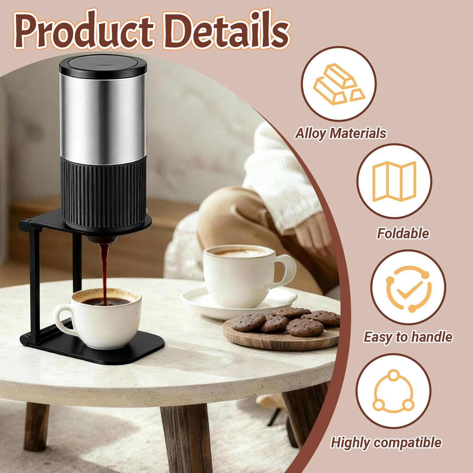 Soporte portátil para cafetera, soporte plegable de aluminio para goteo de café para máquinas de espresso, compacto para camping y uso doméstico (1 Piece Black)