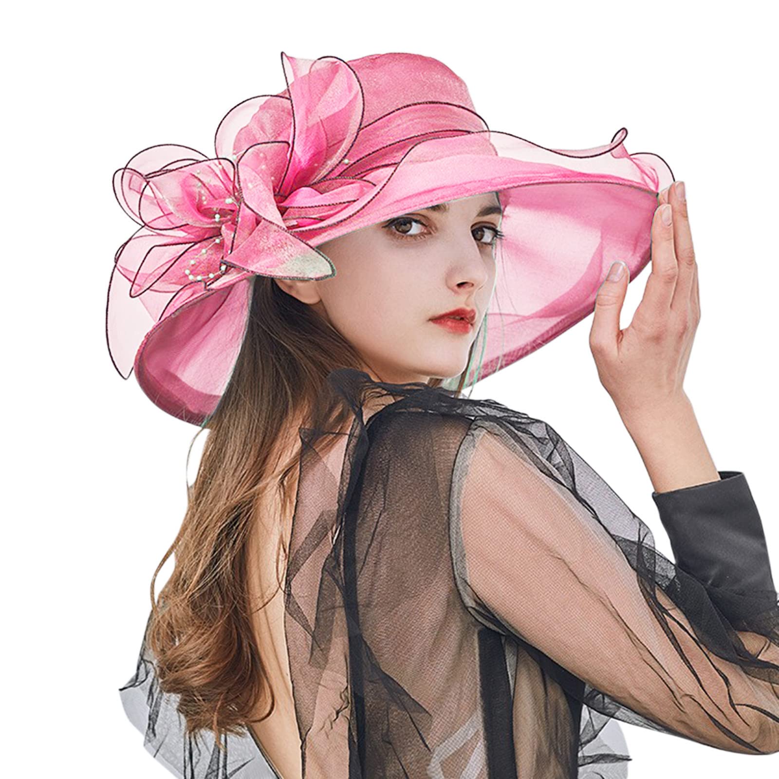 Surttan Sombrero Mujer Verano 2023 Pamelas de Boda Invitada Sombrero Mujer Sol Mujeres Organza Church Fascinator Sombrero Nupcial Boda Pamelas Fiesta, Jardín, Viajes Sombrero de Cómodo para Mujer