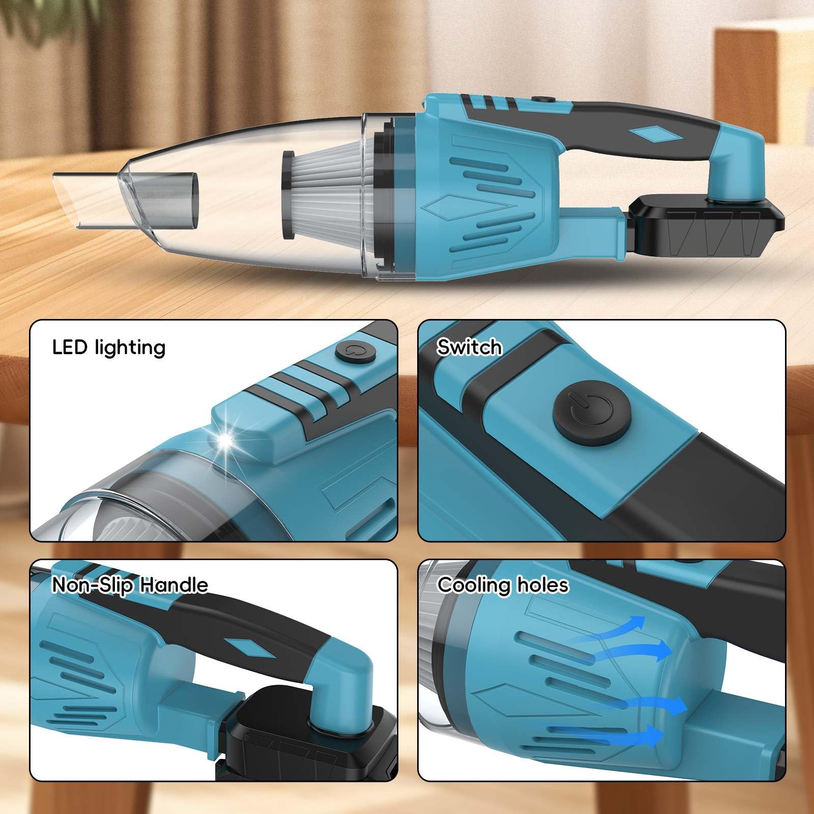 Akku Handstaubsauger Für Makita 18V – 16 KPa Saugkraft, 0,7 L Behälter, Mit 4 Düsen Und Bodendüse, Für Haus & Auto (ohne Akku)