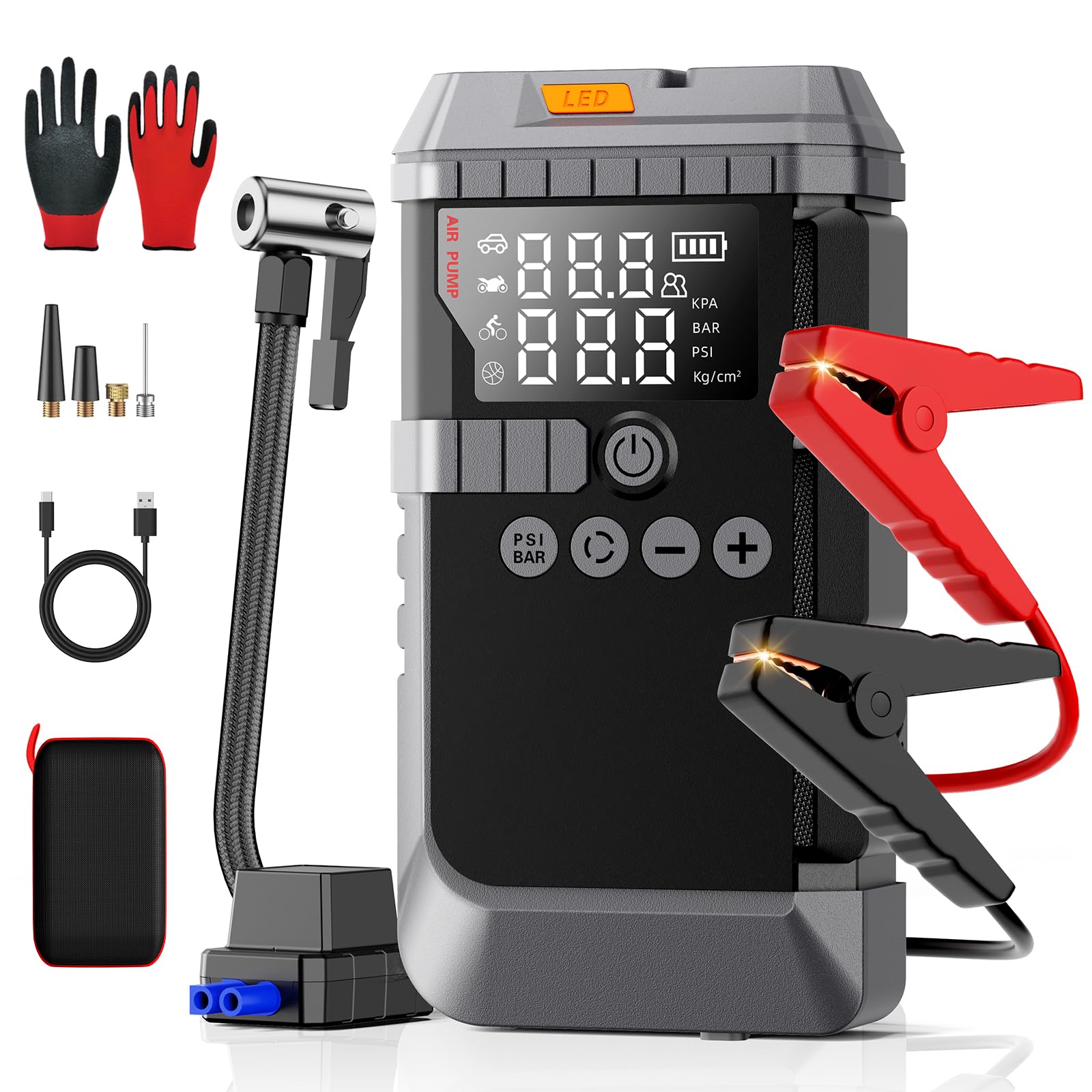 Car Jump Starter with Air Compressor, 6000A 160PSI Booster Pack