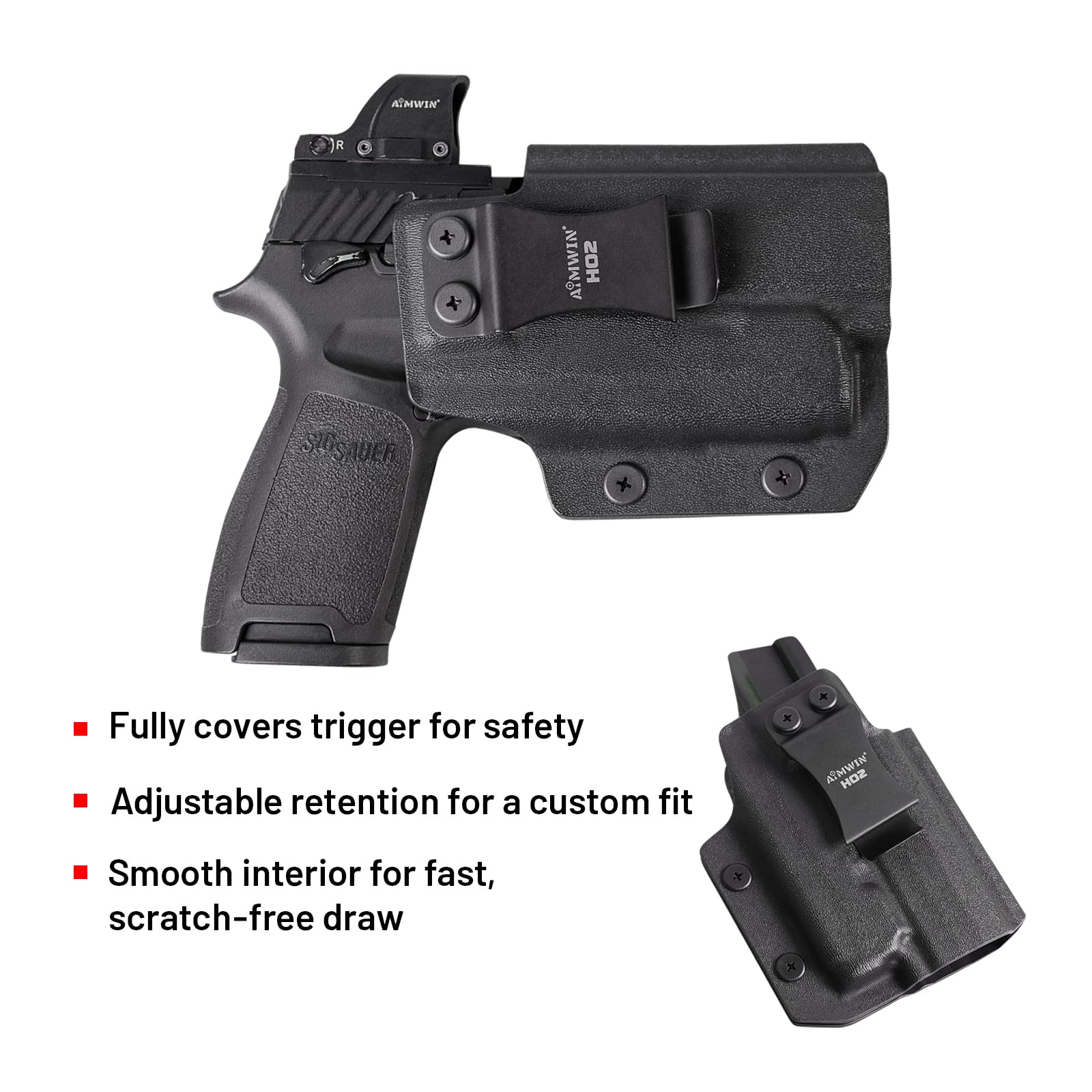 AIMWIN H02 Fondina IWB Interna per SIG M18 Destra Porto Occulto KYDEX Holster IWB Blocco Automatico Ritenzione Regolabile Compatibile Torcia Laser