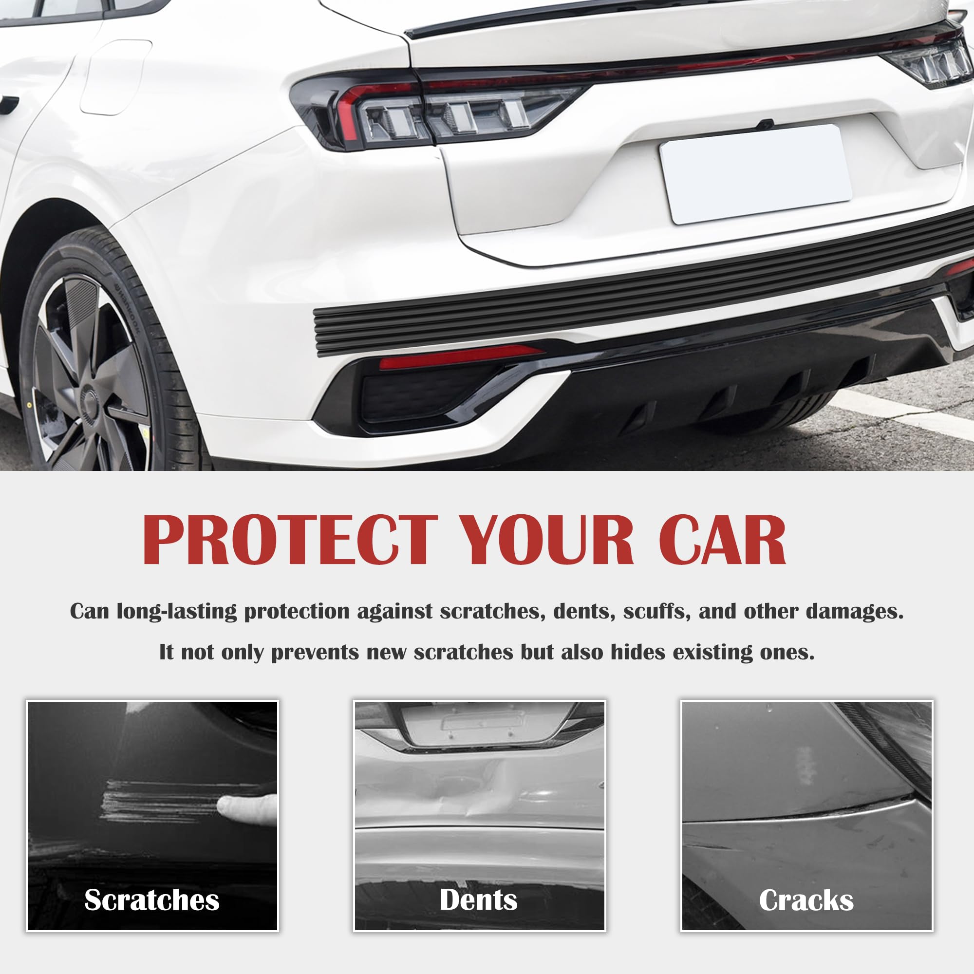 Car Bumper Protector Guard,Wavy Rear Bumper Protector for Anti-Scratch & Anti-Collision,Rear Front Bumper Guard with Strong Adhesive Backing Suitable for SUV,Car,Truck