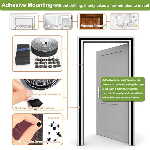 Miniatura 7 de Risareyi Cortina magnética con aislamiento térmico para puerta, tamaño de 38 x 82 pulgadas, tela Oxford resistente a la intemperie, relleno de