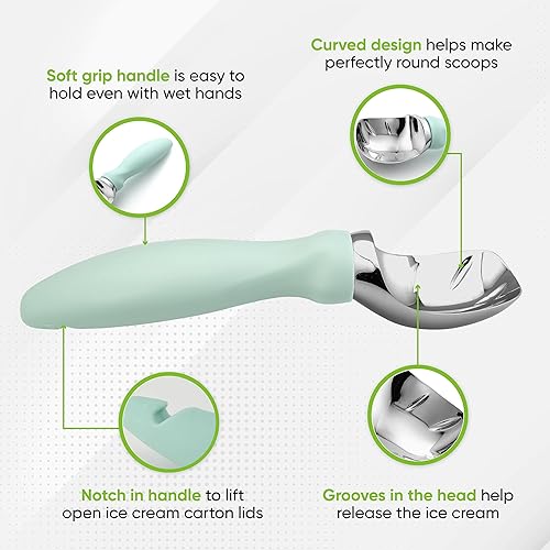Vista 94 de Spring Chef Cuchara de helado rosa resistente con mango de agarre suave, cuchara de helado profesional, cuchara de helado de metal para masa