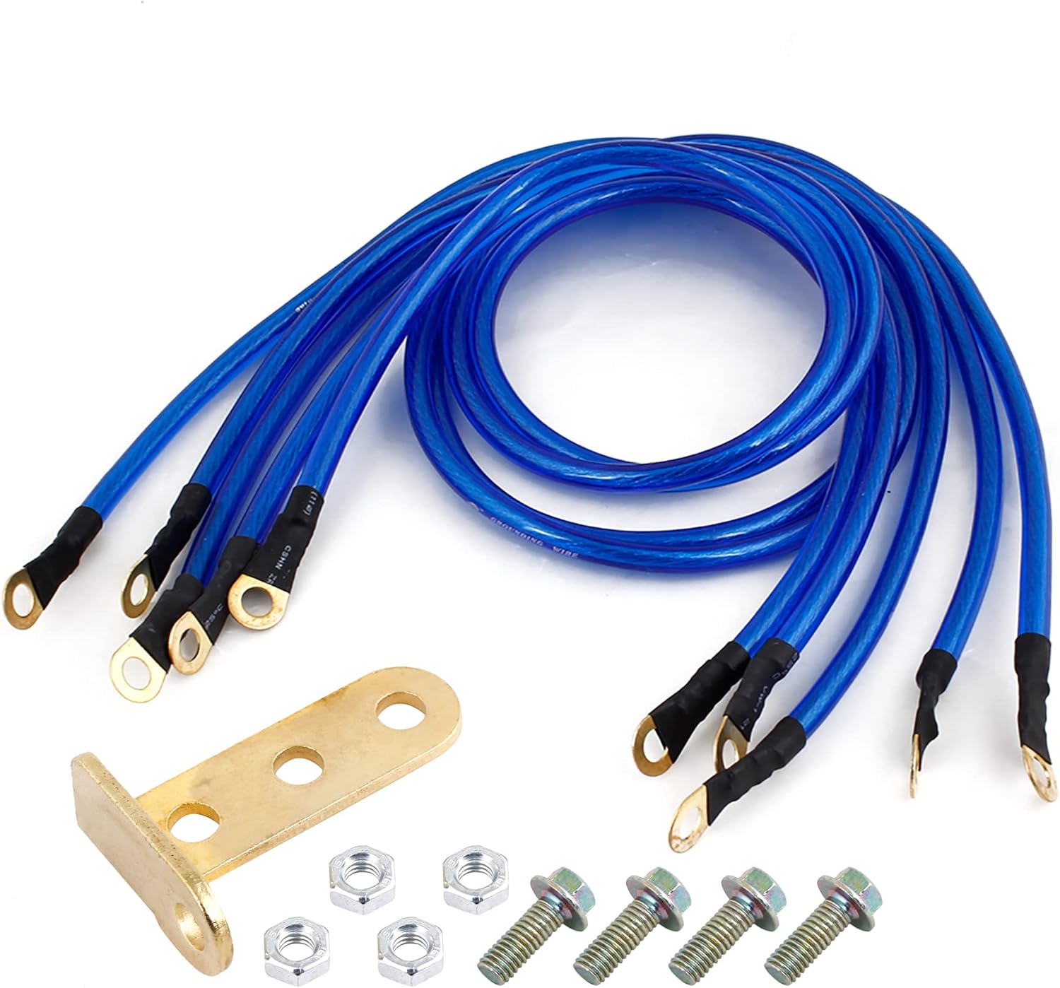 uxcell 5 in 1 Blue Plastic Surface Car Battery Grounding Wiring Cable Kit