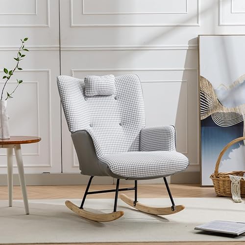 Mecedora para guardería, cómoda mecedora con respaldo de ala con pata de gallo suave y tela de cuero, silla reclinable para sala de estar,