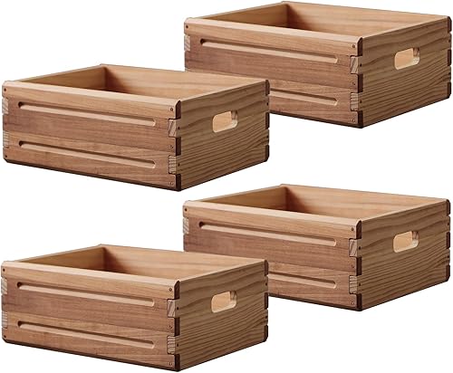 Miniatura 7 de Paquete de 1 Contenedor de Almacenamiento de Madera de 16"x12"x6.25". Caja Duradera de Madera Maciza Abierta con Asas. Cestas de Contenedor de