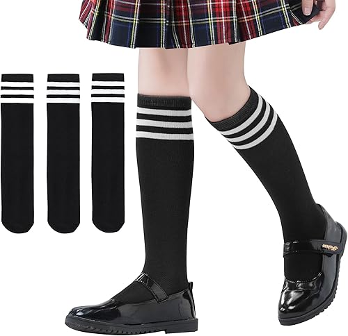 Zando 3 pares de calcetines altos hasta la rodilla para niñas, calcetines de algodón para uniforme escolar, calcetines de fútbol para niños,