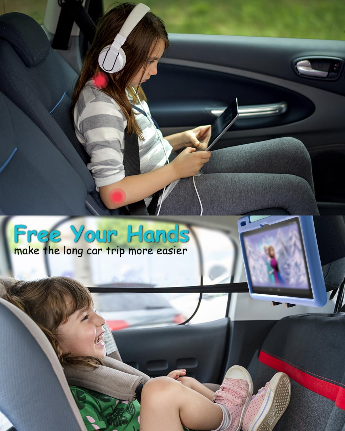 Supporto Tablet per Poggiatesta Auto, Velcro ad Alta Elasticità Supporto Tablet Auto Sedile Posteriore, 360° Rotazione, per iPad Pro Air Mini, iPad 10.9", Galaxy Tab S A, iPhone, 4"~13" Tablet