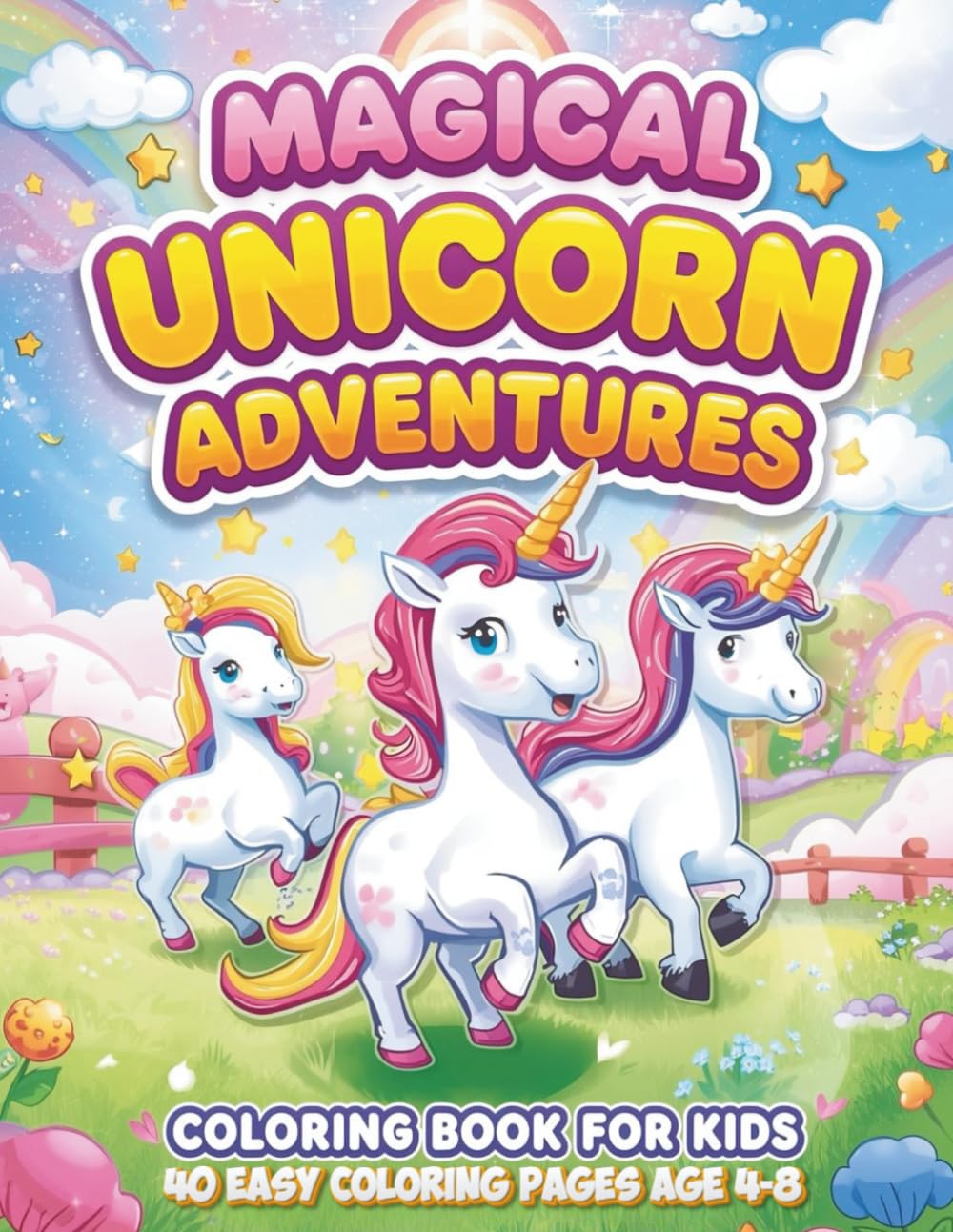 Magical Unicorn Adventures Coloring Book for Kids: Cute Unicorns, Rainbows & Fantasy Fun – 40 Easy Coloring Pages for Kids Ages 4–8