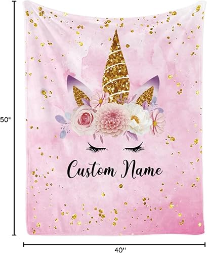 Vista 307 de Manta personalizada de unicornio con nombre para niña, niños personalizados, franela suave rosa, regalo personalizado para cumpleaños, Navidad, baby