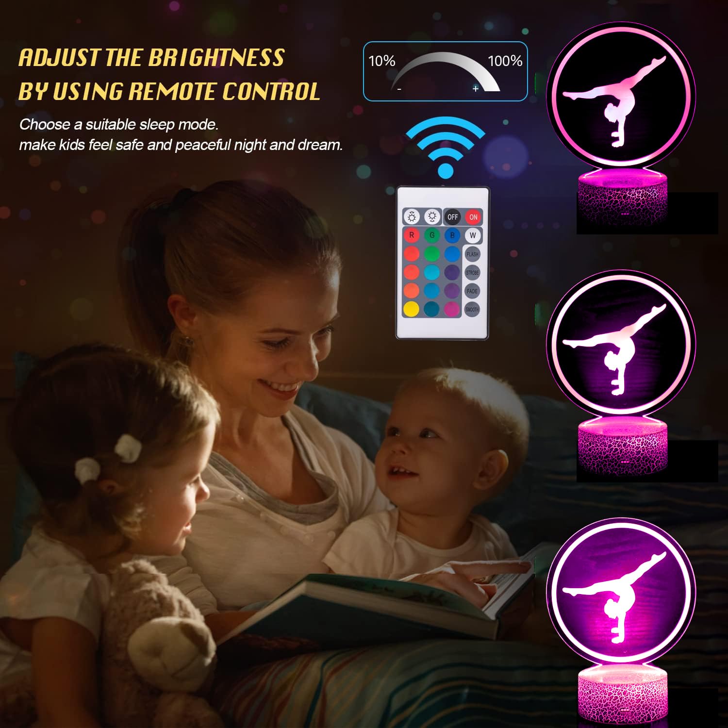 Regalo de Gimnasia, Luz de noche 3d LED lámpara con control remoto 16 colores que cambia para niños niñas niños Mujeres Adultos (Gimnasia)
