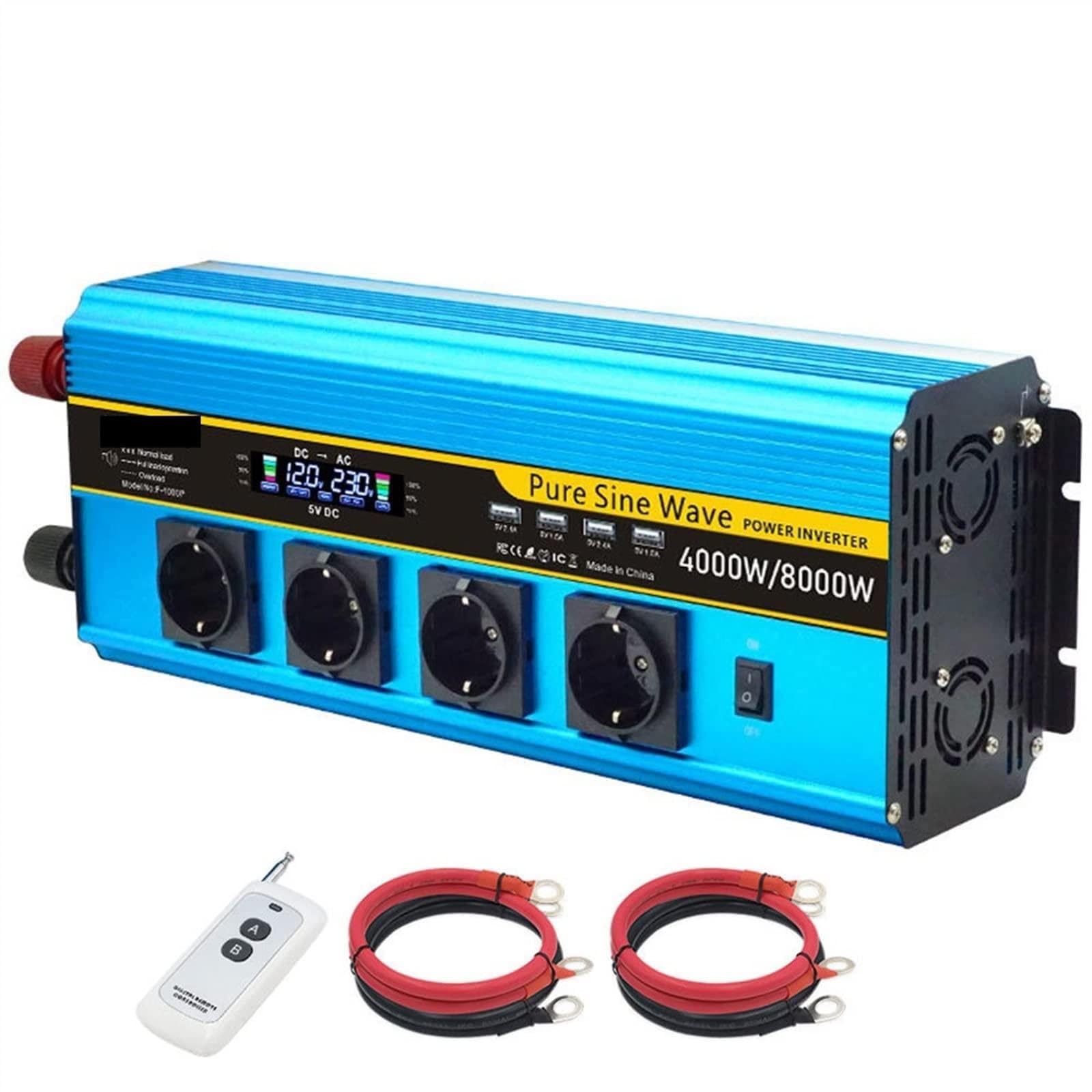 CUDTAPI Pure Sine Wave Inverter 4000W/8000W Inverter 12V 230 12v To 220 Converter 4 Way Output Voltage With 4 USB Charger 5V(8000W,Onecolor)