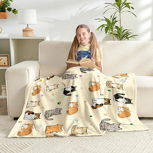 Jameswish Cat Kids Throw Blanket for Girls Boys Teens Soft Fuzzy Flannel Animal 