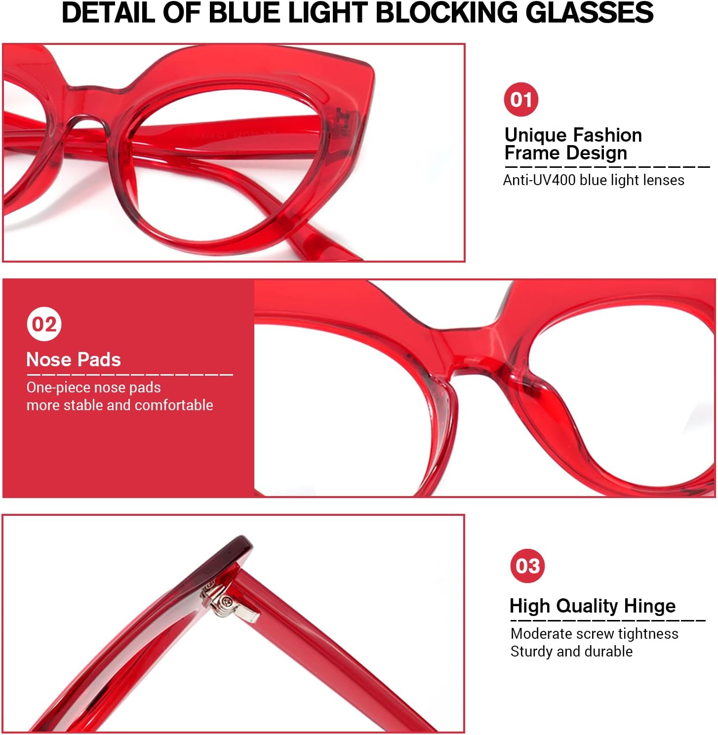 VOOGLAM Oversized Thick Cat Eye Blue Light Blocking Glasses, Fashion Vintage Frame Fake Glasses for Women Cortney