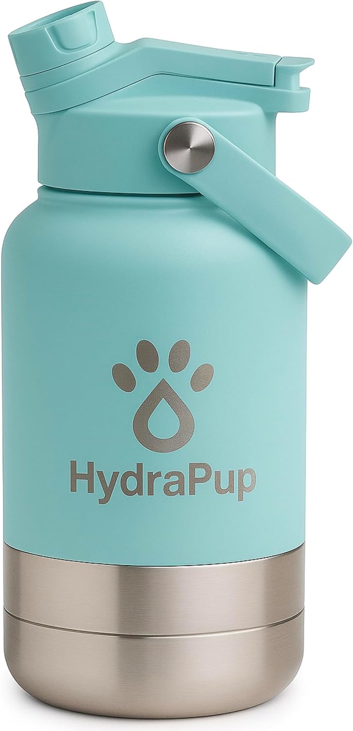 32oz Insulated Water Bottle with Dog Bowls – Human & Pet Shared Use, Stainless Steel Leakproof Travel Bottle (Sea Foam Blue)
