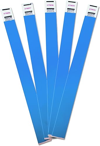 Advantus Paquete de 500 muñequeras Tyvek de colores, 34 pulgadas de ancho x 10 pulgadas de largo, rectangular, azul, Tyvek, 500 unidades