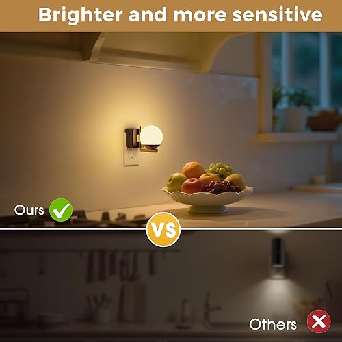 Miniatura 7 de L LOHAS LED Paquete de 2 luces nocturnas para enchufar a la pared, con sensor crepuscular, 3000 K, brillo ajustable de 0-100 lúmenes, luz giratoria