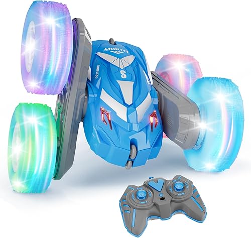 Auto a control remoto para niños de 6 a 12 años con luz intermitente, juguetes para niños de 6, 7, 8, 9 años, autos RC Stunt 4WD de doble cara 360