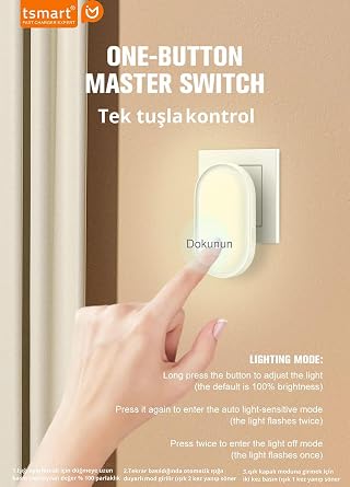 Tsmart Sensörlü LED Gece Lambası Prize Takılan Otomatik Karanlık Sensörlü Gece Işığı Bebek Odası Koridor Yatak Odası TS-N24 [Enerji Sınıfı A]