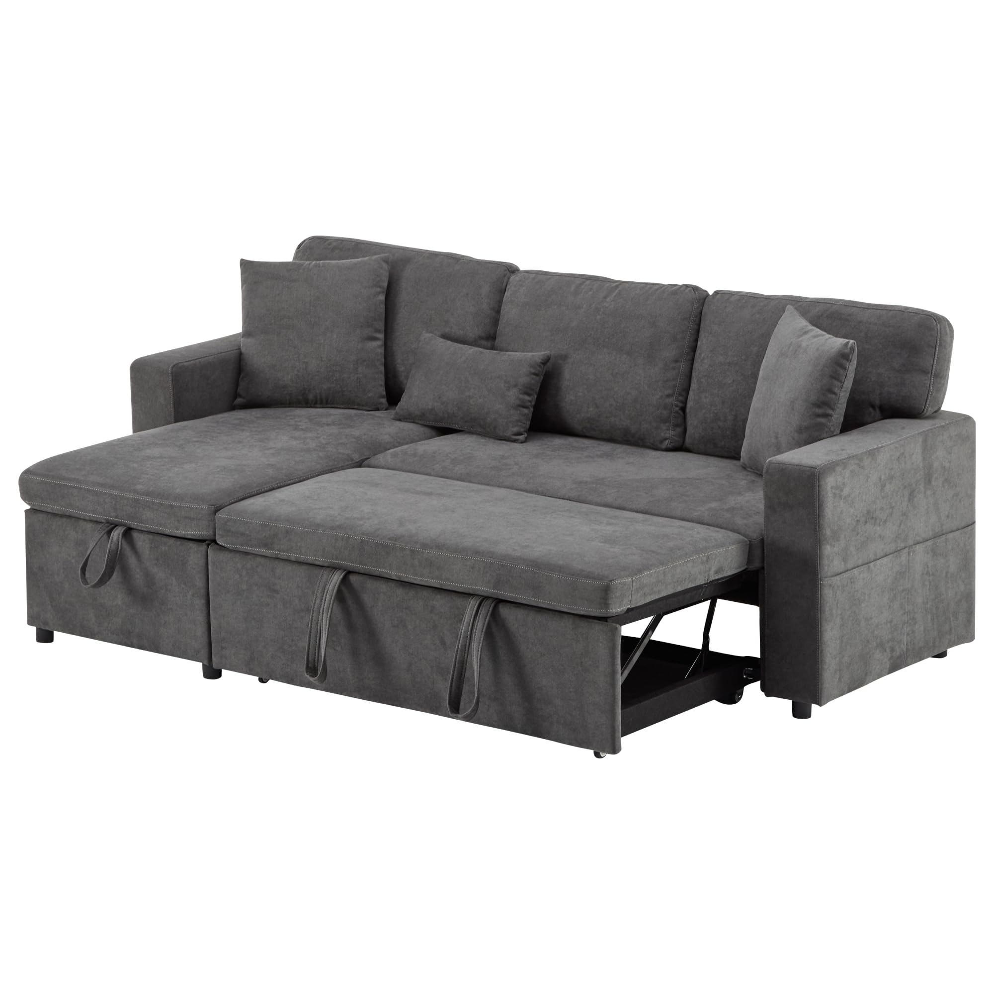 Canape Dangle Convertible, Canapé Modulable avec Rangement, Canapé Lit 3 Places Convertible – Canapé d'angle Convertible avec Canapé-Lit Gigogne, Port USB, Coussins,Gris