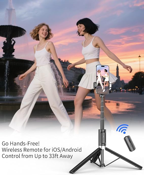 Selfie Stick Tripod - Tripod for iPhone with Remote, Lightweight Phone Stand for Android, Extendable Phone Tripods Stand Compatible with All Cell Phones for Video Recording/Photo/Live Stream/Vlog