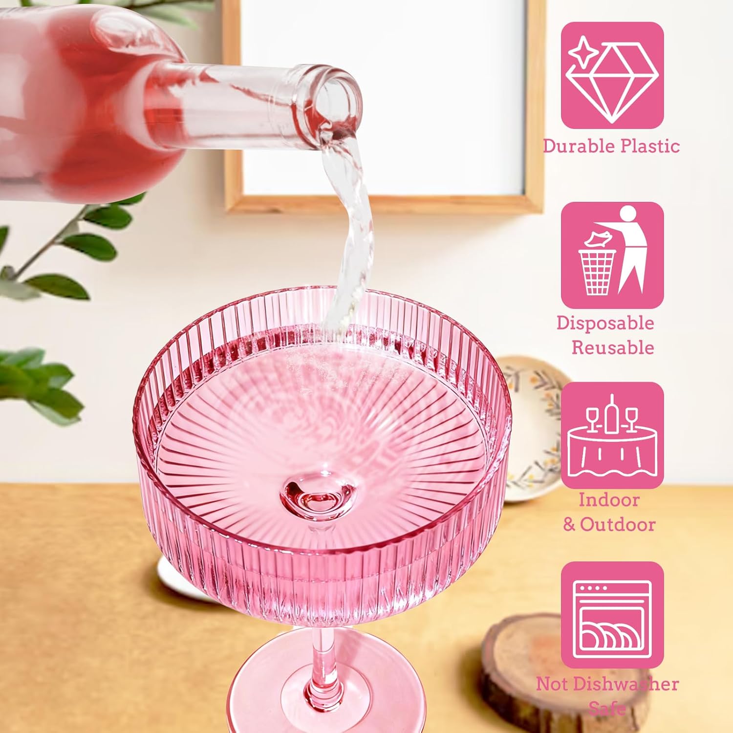 10OZ Plastic Martini Glasses, Set Of 20 - Shatterproof&Reusable Cocktail Glasses With Classic Design, Perfect For Home Use, Weddings, Valentine's Day, Ideal For Martini Pink