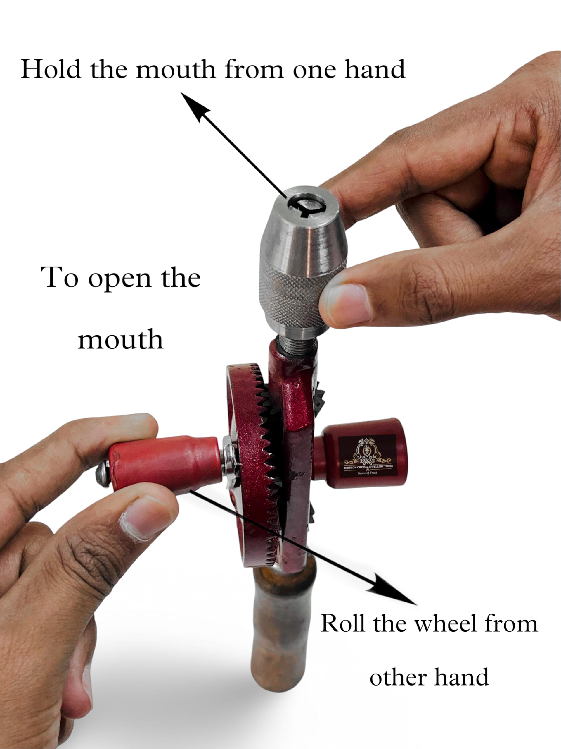 Johnson Tools Nahal 1/4" (6mm) Hand Drill Machine with Wooden Handle Ideal for Jewellery Making, Woodworking and DIY Use 4