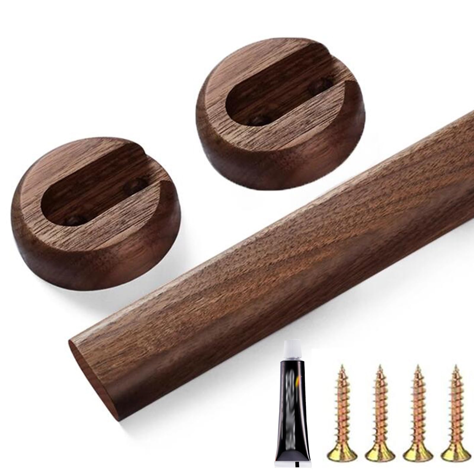 Solid Wood Closet Rods Holder for Hanging Clothes, Thicked Wardrobe Pole for Clothing Store Bookcase, Natural Wooden Curtain Rod with End Supports Adhesive or Screws ( Color : Brown , Size : 145cm/57i