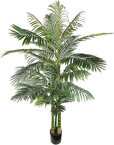 AfanD Palmera artificial de 6 pies de alto, planta falsa realista, adecuada para entornos interiores y exteriores, regalo de inauguración de la casa