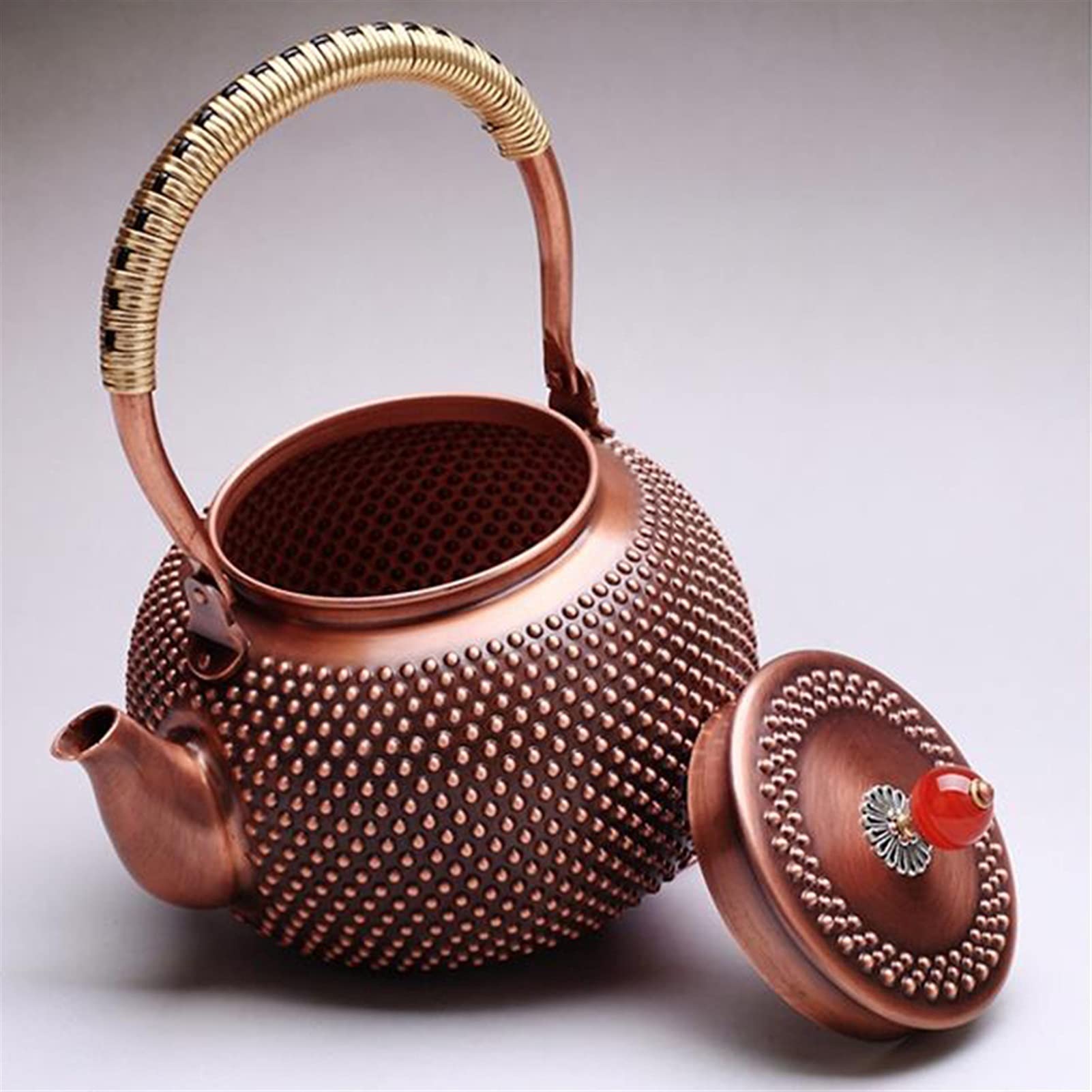 SISWIM Tetera 1.4L Tetera de Cobre Puro Hecho a Mano Tetera de té Hervidor de té Rojo Pote de Cobre Interior Pared Interna sin Recubrimiento Hervir Agua Pote Retro Salud Juego de té Tetera