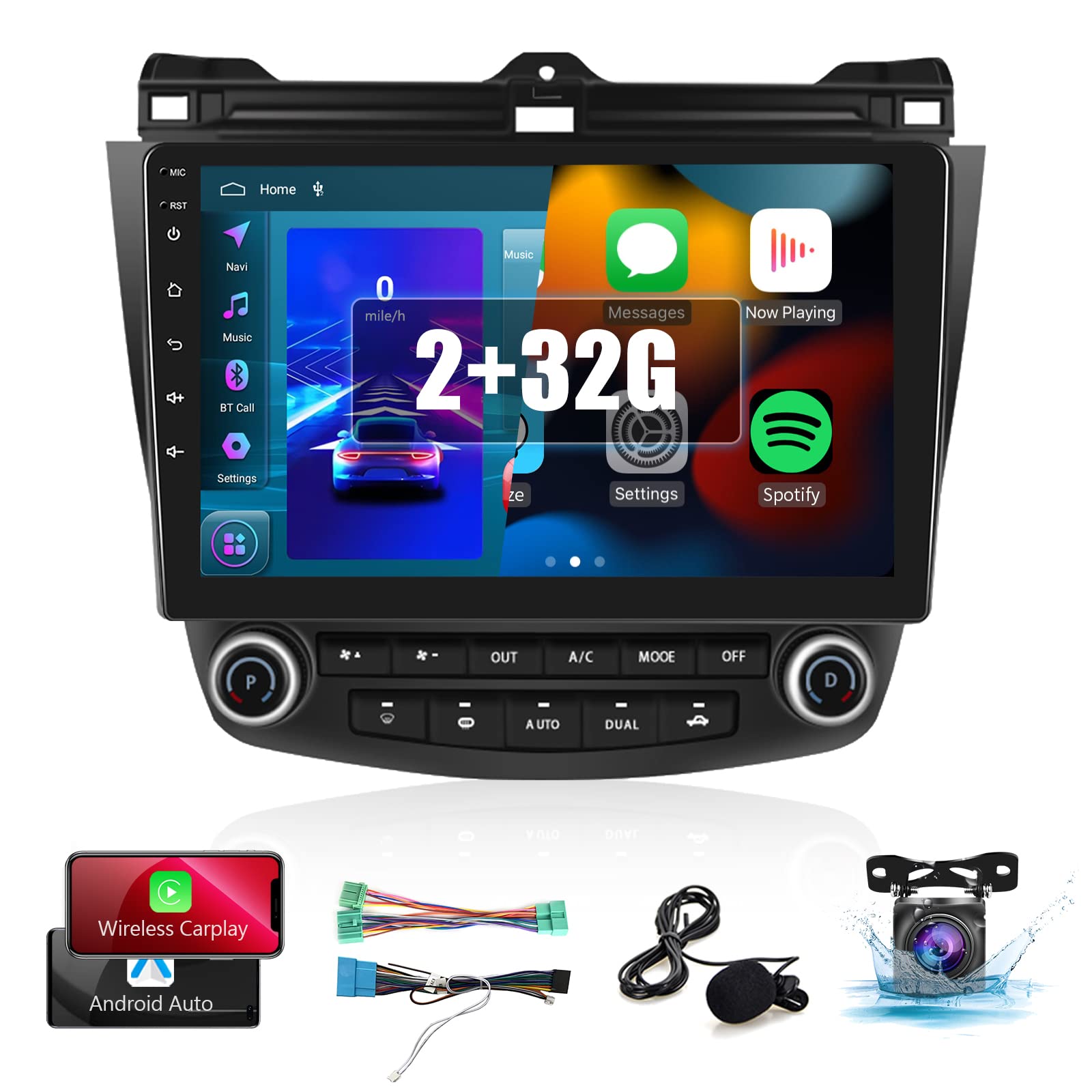 Android Car Stereo for Honda Accord 7th 2003 2004 2005 2006 2007 with Wireless Carplay 2G+32G 10.1â€? Touchscreen WiFi GPS Navigation Radio Wireless Android Auto Backup Camera Multimedia Head Unit