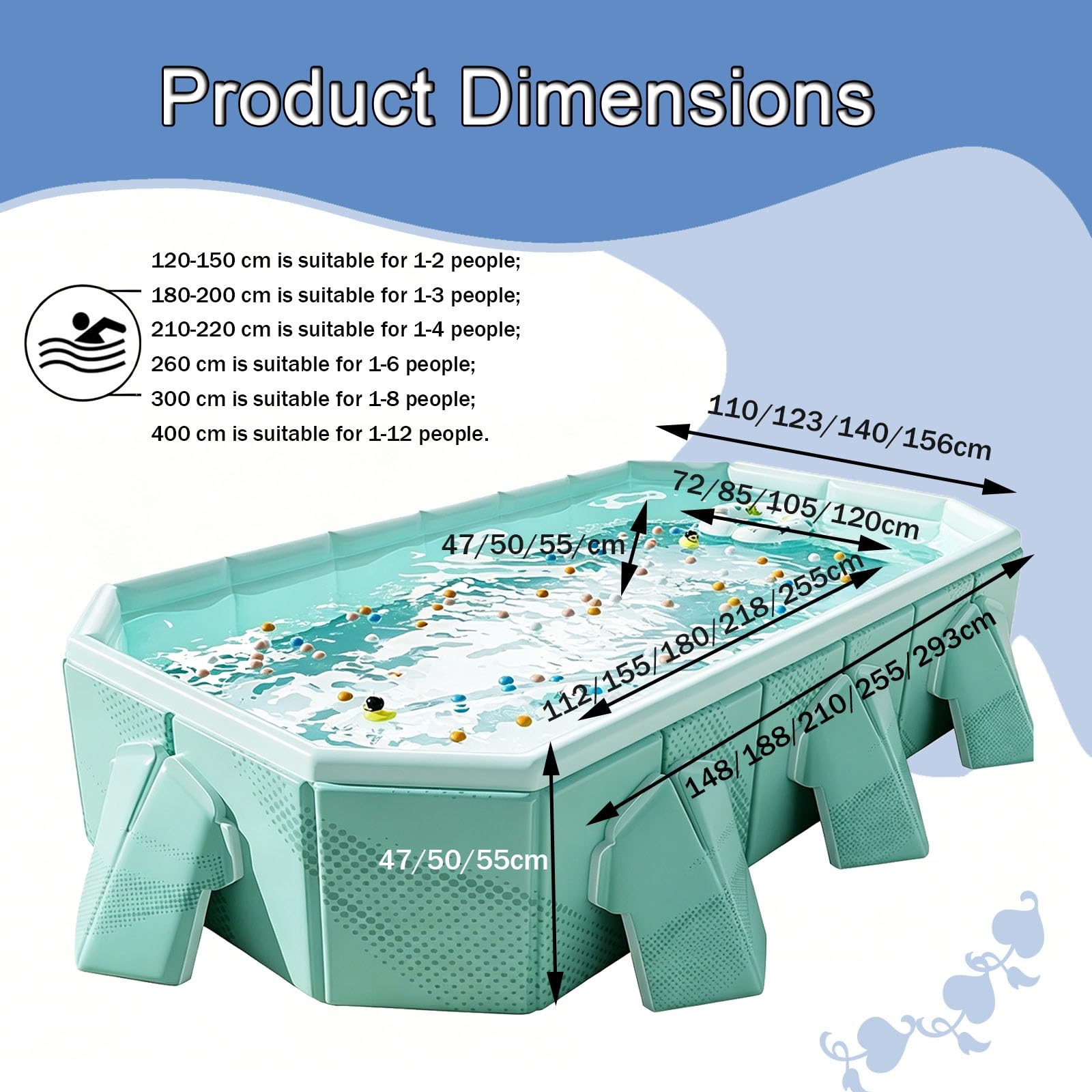 Piscina Pieghevole 148-293 Cm Grande Non Gonfiabile Da Giardino Rettangolare Portatile Per Adulti Piscina Esterna Portatile(293 * 156 * 55cm)