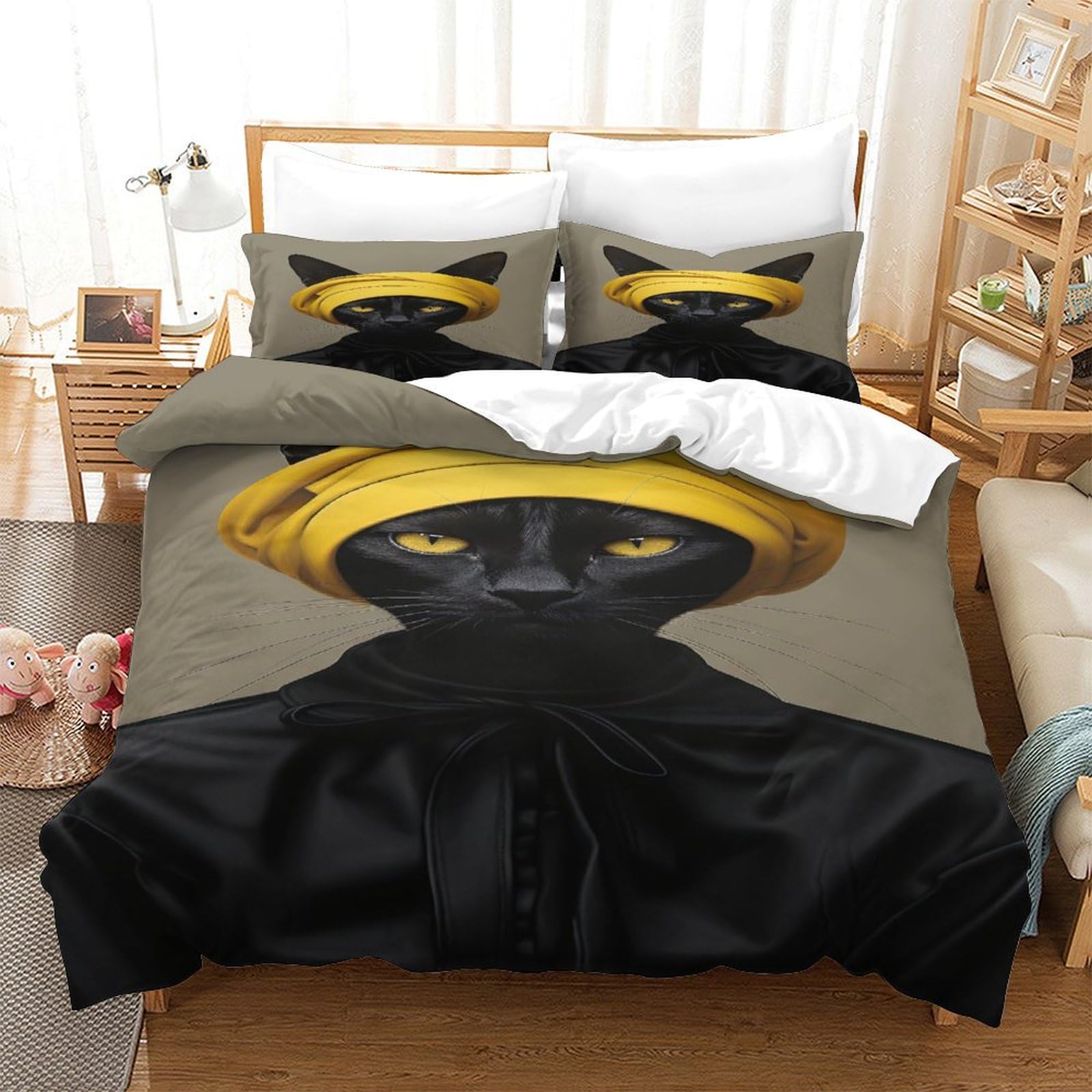 P1S9U7W5Y 3D Printed Stylish Black Cat Duvet Cover Set 3pcs Microfiber Cat Bedding Set Double